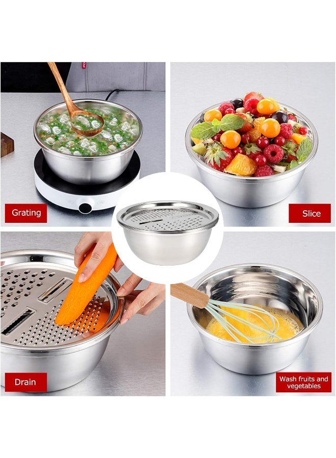 Talany Kitchen Grater Bowl, Rice Washing Strainer 3 in 1 Multipurpose Julienne Grater Salad Maker Bowl Vegetable Cutter Stainless Steel Drain Basket for Home Kitchen - Image 5