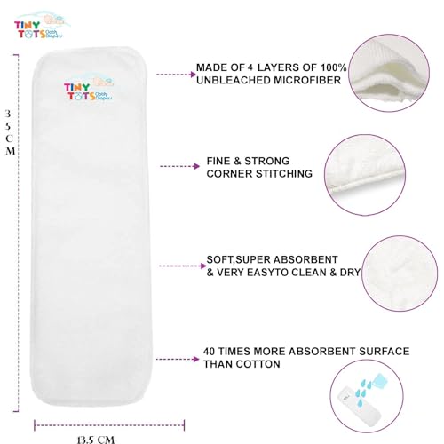 Salma's Tinytots Premium, Soft, Washable, Reusable, Organic Microfiber Inserts for Cloth Diapers , Unisex baby diaper insert pads & Liners for cloth diapers-4 layered-Set of 5 - Image 3
