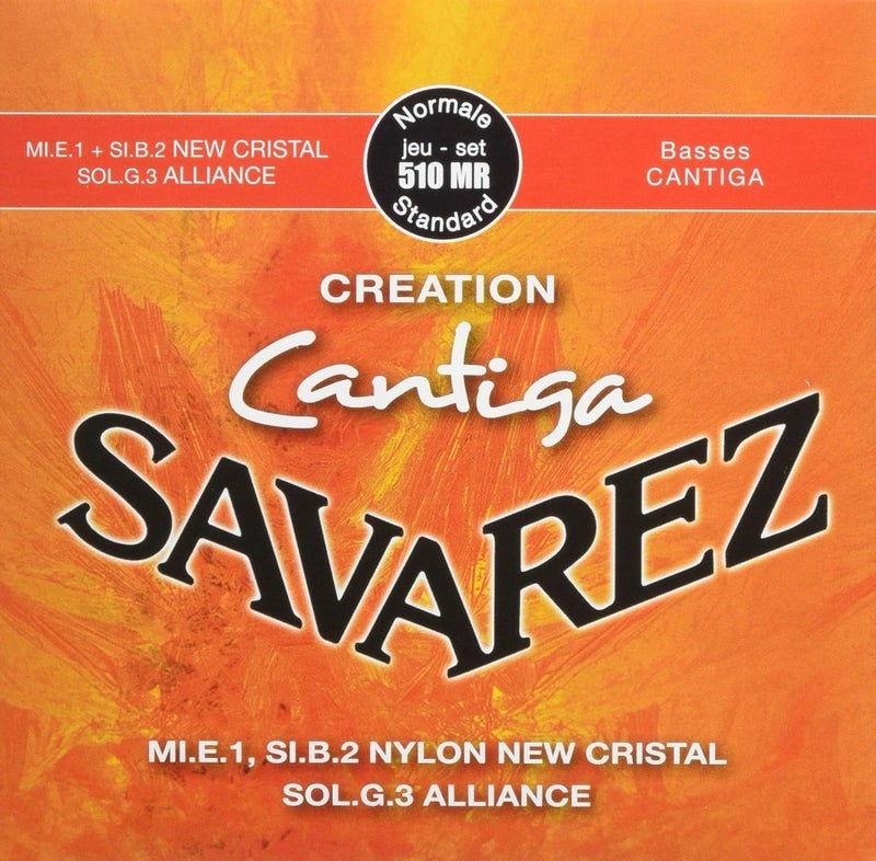 Savarez Classical Guitar Strings Creation Cantiga 510MR New Cristal 1st "e" and 2nd "B", Alliance 3rd "G", Cantiga Basses, Normal Tension, Full Set (STSAV51-50402) - Image 1