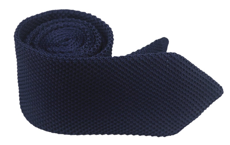 Secdtie Men Woven Silk Midnight Navy Blue Skinny Tie Slim Plain Necktie 010 - Image 4