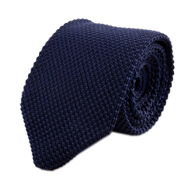 Secdtie Men Woven Silk Midnight Navy Blue Skinny Tie Slim Plain Necktie 010 - Image 1