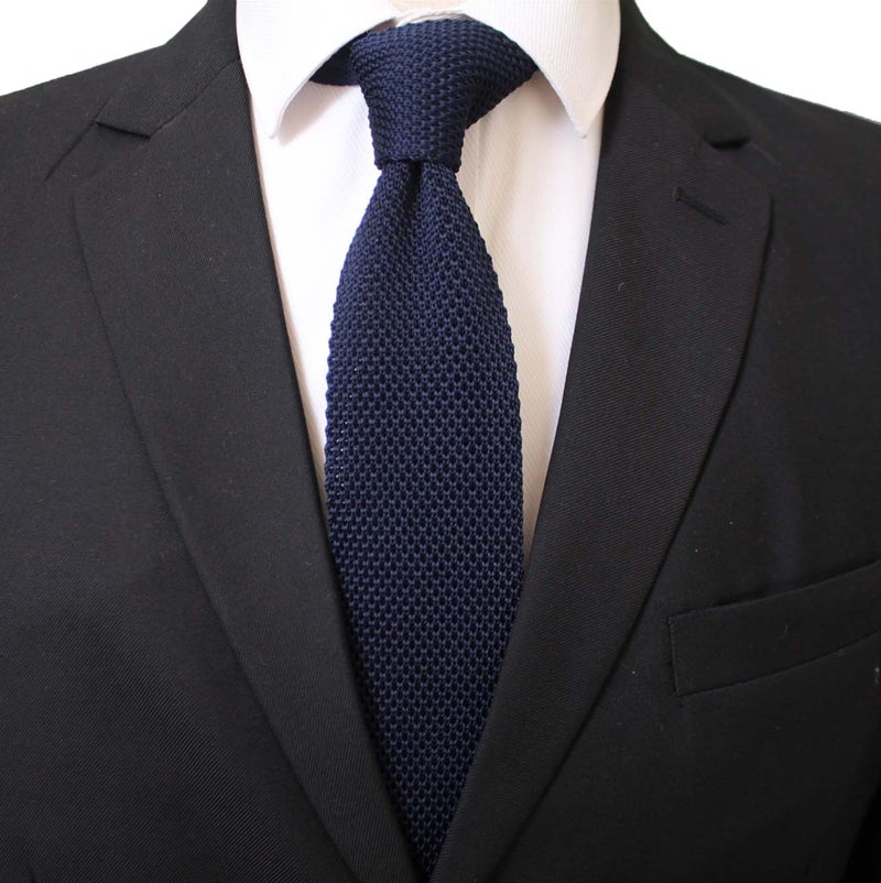 Secdtie Men Woven Silk Midnight Navy Blue Skinny Tie Slim Plain Necktie 010 - Image 2