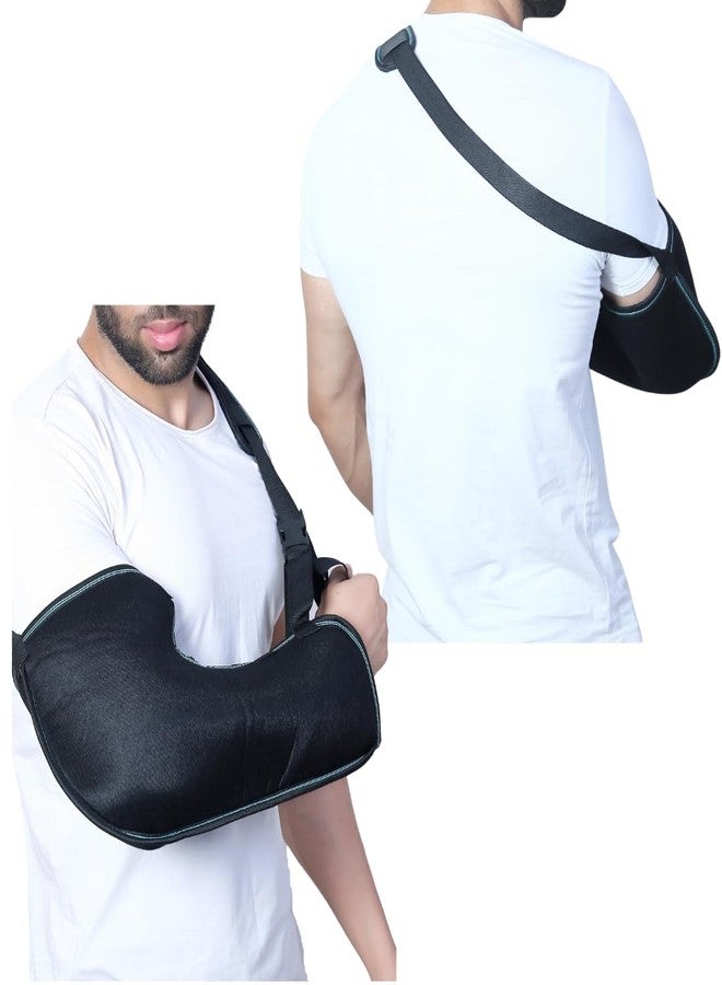 EASEFIT حزام داعم للذراع من إيزيفيت مع دعامة للمرفق، دعامة لتثبيت الذراع في حالات الكسور والالتواءات والخلع وتخفيف الألم (مقاس كبير جدًا، أسود) - Image 2