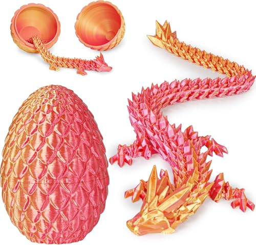 Olee Odee Dragon Eggs with Dragon Inside 3D Printed Surprise Funny Gifts for Kids Articulated Dragon Fidget Toys for Adults Executive Desk Toys Office Room Dcor Orange Red MSize - Image 1