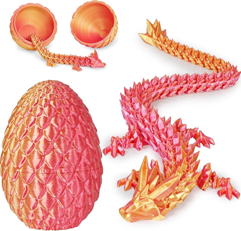 Olee Odee Dragon Eggs with Dragon Inside 3D Printed Surprise Funny Gifts for Kids Articulated Dragon Fidget Toys for Adults Executive Desk Toys Office Room Dcor Orange Red MSize - Image 3