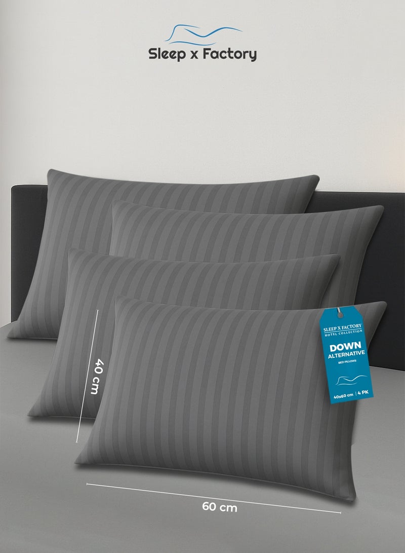 Sleep x Factory Grey Striped Hotel-Style Pillows – 4-Pack – 60×40 cm – Microfiber Outer Fabric & Filling – Ultra Soft & Supportive - Image 1