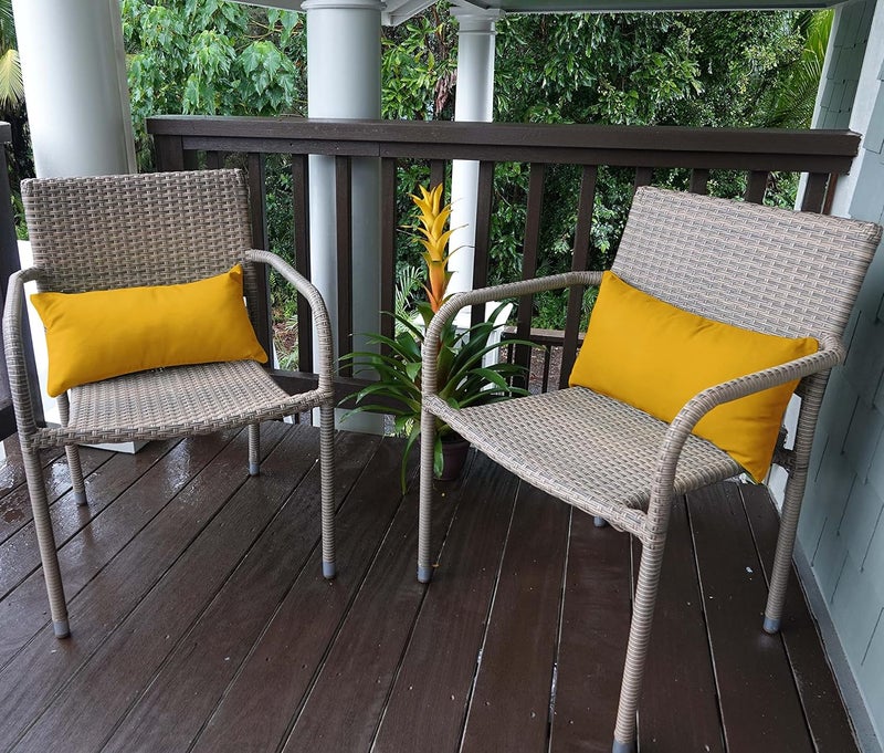 Vargottam Indoor/Outdoor Polyester Fabric Lumbar Pillow with Insert, All-Weather Waterproof Decorative Throw Pillow for Patio Furniture-Set of 2 - Yellow - Image 5