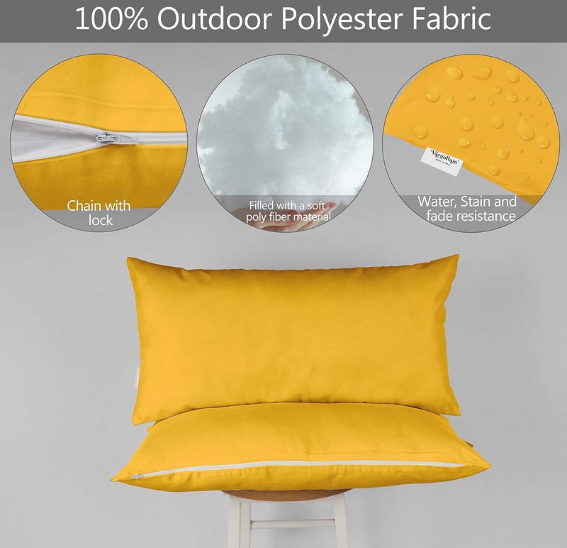Vargottam Indoor/Outdoor Polyester Fabric Lumbar Pillow with Insert, All-Weather Waterproof Decorative Throw Pillow for Patio Furniture-Set of 2 - Yellow - Image 4
