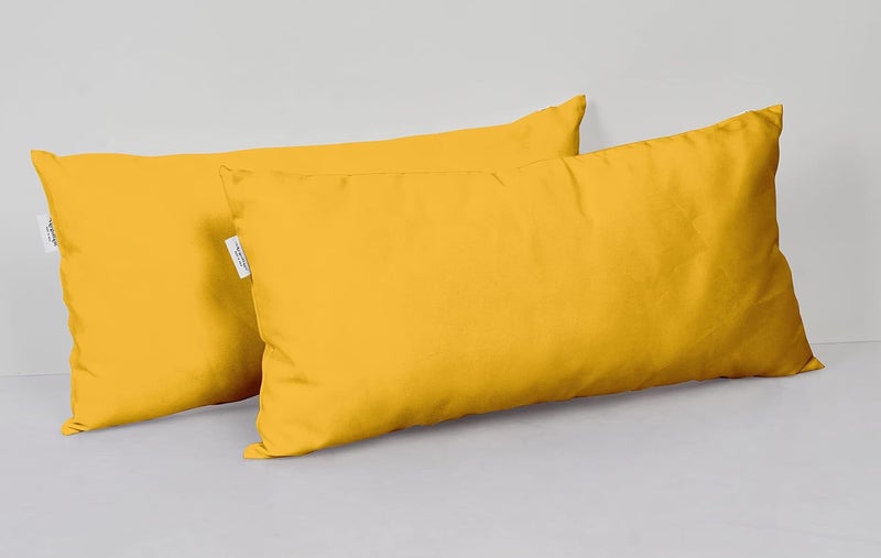 Vargottam Indoor/Outdoor Polyester Fabric Lumbar Pillow with Insert, All-Weather Waterproof Decorative Throw Pillow for Patio Furniture-Set of 2 - Yellow - Image 3