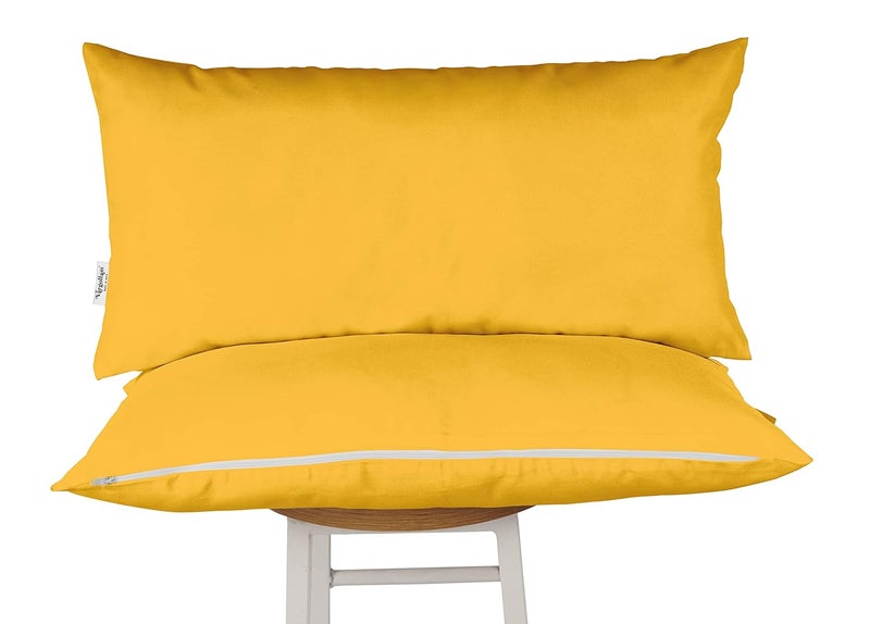 Vargottam Indoor/Outdoor Polyester Fabric Lumbar Pillow with Insert, All-Weather Waterproof Decorative Throw Pillow for Patio Furniture-Set of 2 - Yellow - Image 1