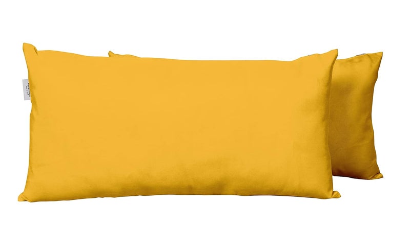 Vargottam Indoor/Outdoor Polyester Fabric Lumbar Pillow with Insert, All-Weather Waterproof Decorative Throw Pillow for Patio Furniture-Set of 2 - Yellow - Image 2