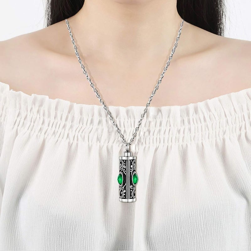 XIUDA Crystal Cremation Urn Necklace for Ashes Keepsake Stainless Steel Memorial Pendant with Flower - Image 5