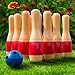 HEY PLAY Bowling Set Indoor and Outdoor Game for Adults and Kids Ages 3 and Up Includes 10 Wood Pins 2 Bowling Balls and Carrying Bag Red - Image 3