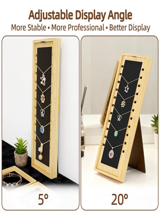 TIPSYTREE 3PCS Necklace Display Stand Set for Vendors, Jewelry Stores & Craft Fairs, Wooden Frame Necklace Holder with Black Velvet Surface, Portable & Stackable Necklace Organizer - Image 3
