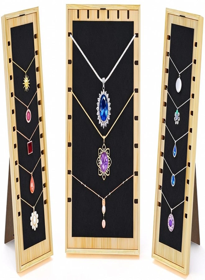 TIPSYTREE 3PCS Necklace Display Stand Set for Vendors, Jewelry Stores & Craft Fairs, Wooden Frame Necklace Holder with Black Velvet Surface, Portable & Stackable Necklace Organizer - Image 1