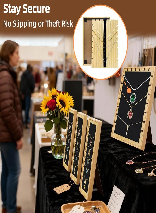TIPSYTREE 3PCS Necklace Display Stand Set for Vendors, Jewelry Stores & Craft Fairs, Wooden Frame Necklace Holder with Black Velvet Surface, Portable & Stackable Necklace Organizer - Image 5