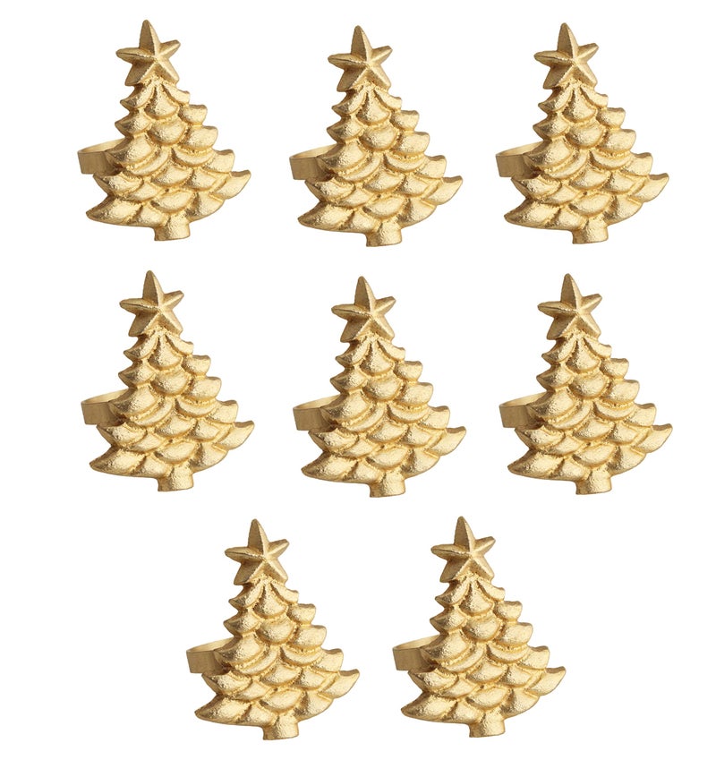 COTTON CRAFT Christmas Tree Napkin Rings  8 Pack  Merry Xmas Hallelujah Holiday Dining Table Handmade Metal Napkin Holder  Joy Rejoice Festive Elegant Celebration Party Gift Tabletop Dcor  Gold