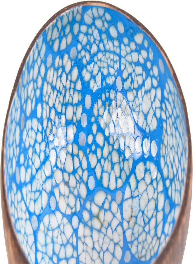 ChezMax Natural Coconut Bowl with Mother of Pearl Inlaid Shell - Handcrafted Home Decoration, Entryway Table Key Bowl or Candy Container, Fruit and Nuts Holder (Blue) - Image 2