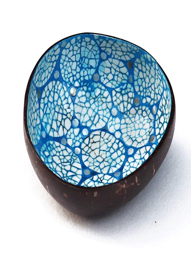 ChezMax Natural Coconut Bowl with Mother of Pearl Inlaid Shell - Handcrafted Home Decoration, Entryway Table Key Bowl or Candy Container, Fruit and Nuts Holder (Blue) - Image 1