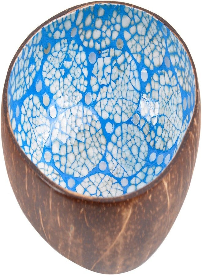 ChezMax Natural Coconut Bowl with Mother of Pearl Inlaid Shell - Handcrafted Home Decoration, Entryway Table Key Bowl or Candy Container, Fruit and Nuts Holder (Blue) - Image 3