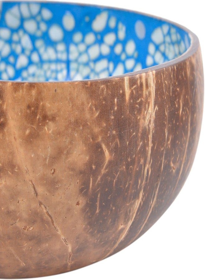 ChezMax Natural Coconut Bowl with Mother of Pearl Inlaid Shell - Handcrafted Home Decoration, Entryway Table Key Bowl or Candy Container, Fruit and Nuts Holder (Blue) - Image 4