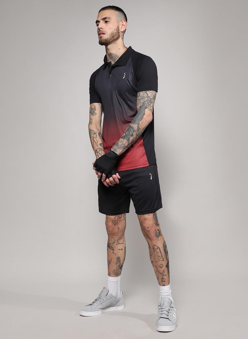 تيشيرت بولو رجالي أسود وجناح أحمر من سي إس لايف للملابس الرياضية الكاجوال بياقة واسعة وأكمام قصيرة مقاوم للروائح بتقنية دراي فيت مصنوع من قماش جيرسي بقصة مريحة وأداء عالي