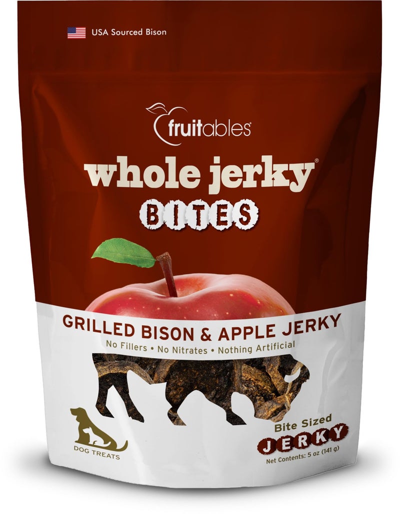 Fruitables Whole Jerky Bites, Healthy Dog Treats, Puppy Essentials, Jerky Dog Treats, Made in the USA, No Artificial Ingredients, Grilled Bison & Apple Flavor, 5oz - Image 1