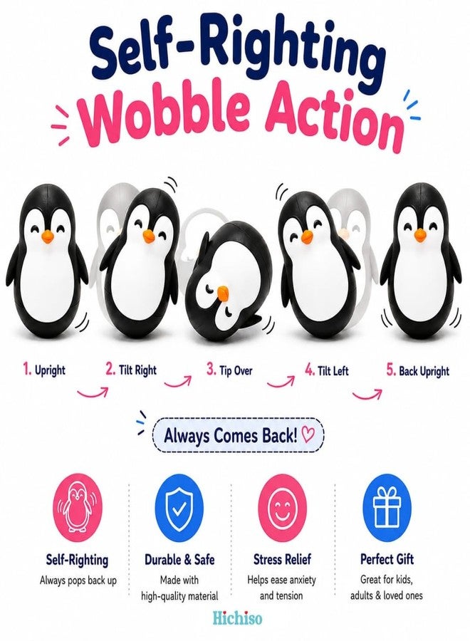 HICHISO Roly Poly Penguin Wobbler | Cute Self-Righting Penguin Desk Toy | Stress Relief Fidget Toy | Mini Penguin Collectible | Office Desk Decor & Gift (Emperor Black, 1 pc) - Image 3