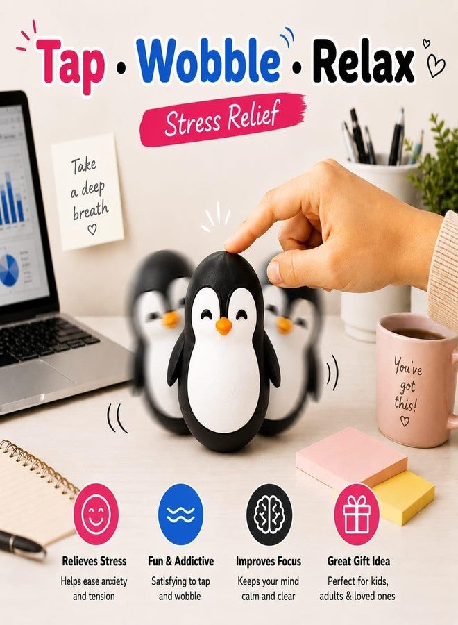 HICHISO Roly Poly Penguin Wobbler | Cute Self-Righting Penguin Desk Toy | Stress Relief Fidget Toy | Mini Penguin Collectible | Office Desk Decor & Gift (Emperor Black, 1 pc) - Image 4