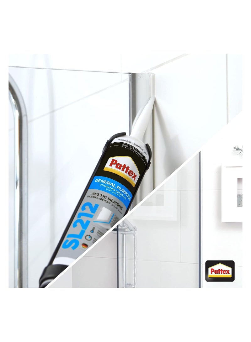 باتكس سيليكون أسيتيك متعدد الأغراض SL212، شفاف، مع مسدس سد - عبوة من 6 قطع - Image 2