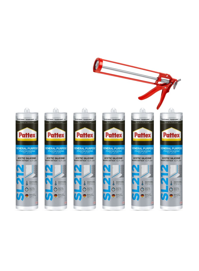باتكس سيليكون أسيتيك متعدد الأغراض SL212، شفاف، مع مسدس سد - عبوة من 6 قطع - Image 1