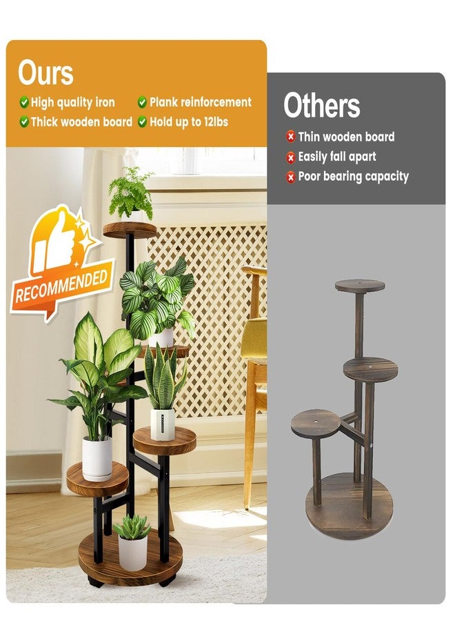 GEEBOBO 5 Tier Plant Stand Indoor, Metal Wood Tall Plant Stands For Indoor Plants Multiple, Corner Tiered Flower Plants Shelf Stand for Living Room Bedroom, Brown - Image 5