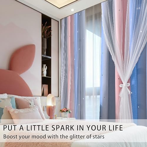 XiDi Blackout Curtains for Girls Bedroom Decor Ideal for Kids Room with Unicorn Theme Princess Room Decor 63 inches Length Curtains 2 Panels Set PinkGreyBlue - Image 3