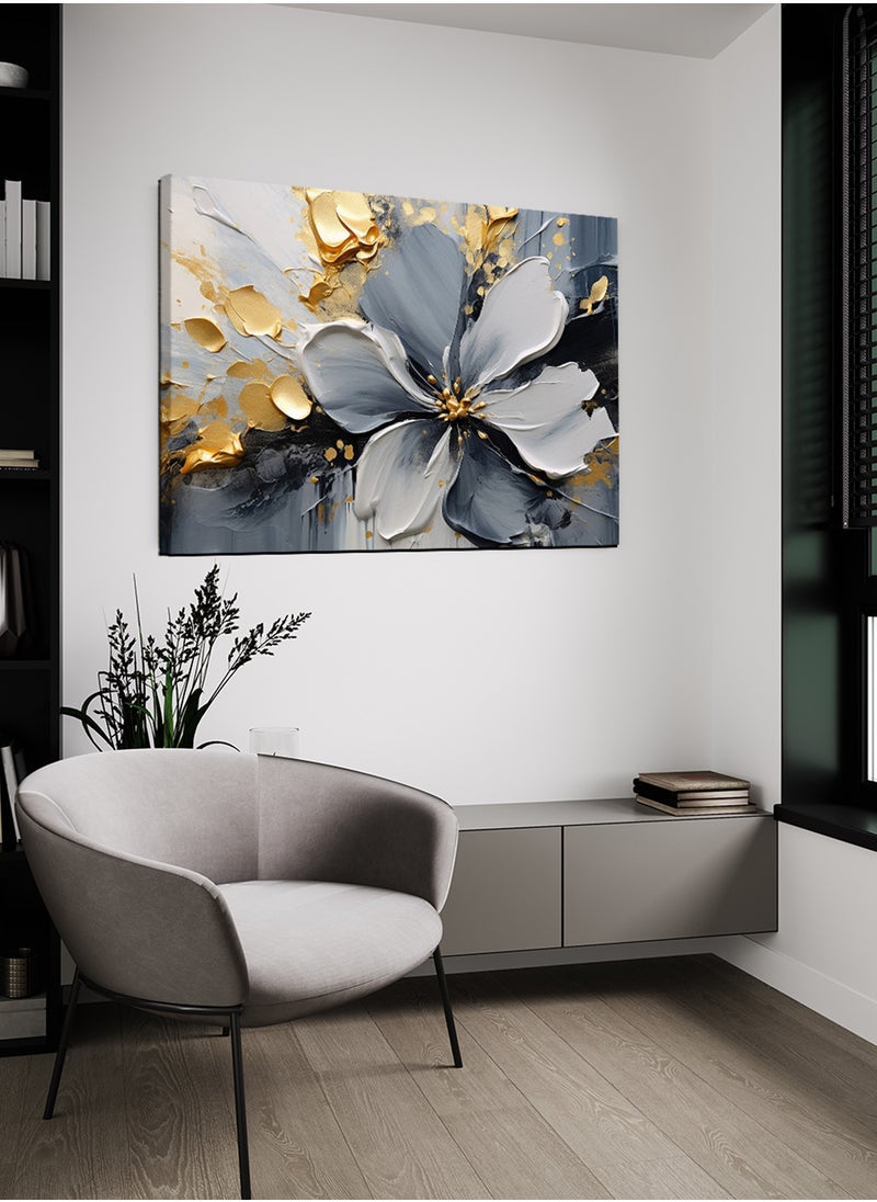 LOWHA - Canvas Wall Art Stretched Over Wooden Frame with Flower Abstract Painting - Image 1