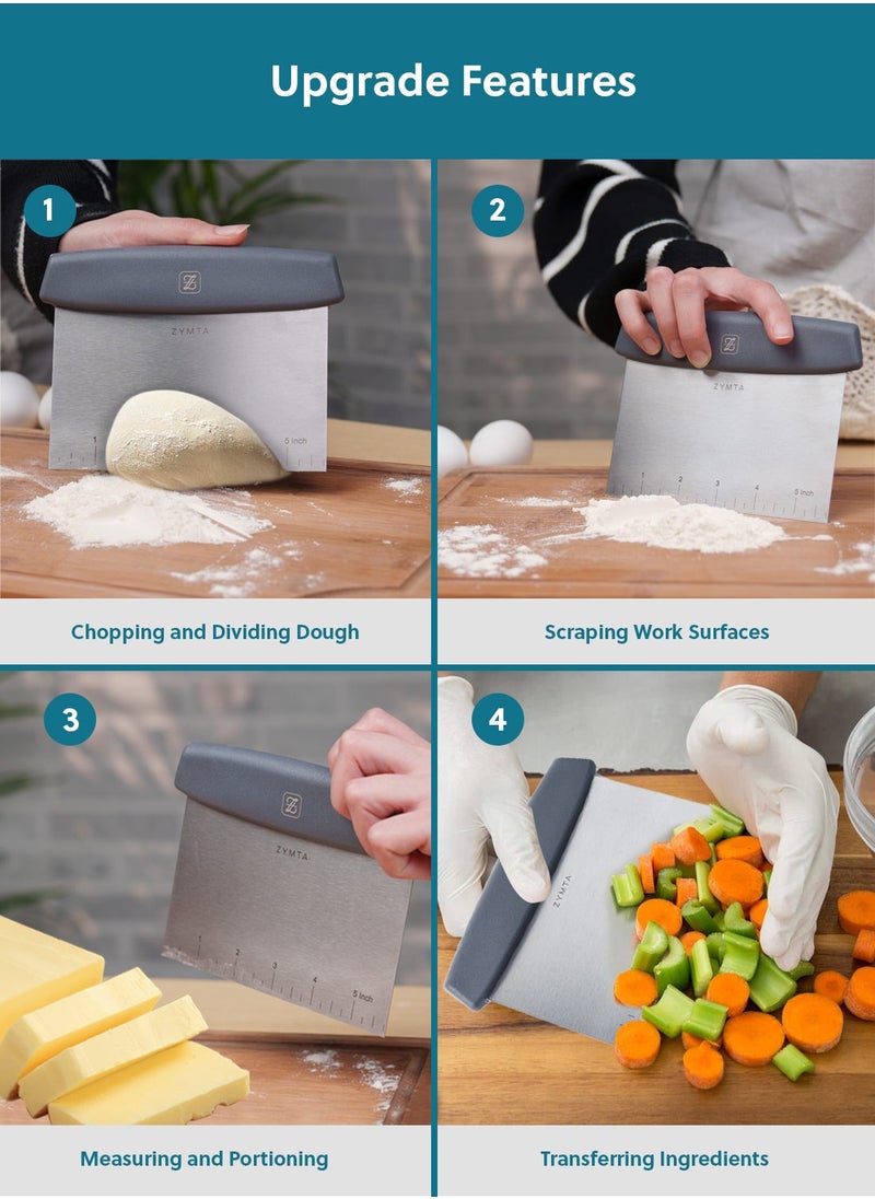 ZYMTA cutter for Bread and Pizza Dough, Stainless Steel Metal Good Grips Bench Scraper Chopper, Great as Dough, Multipurpose Kitchen Utensil for Flat Top Griddle, Commercial Quality  - Image 5