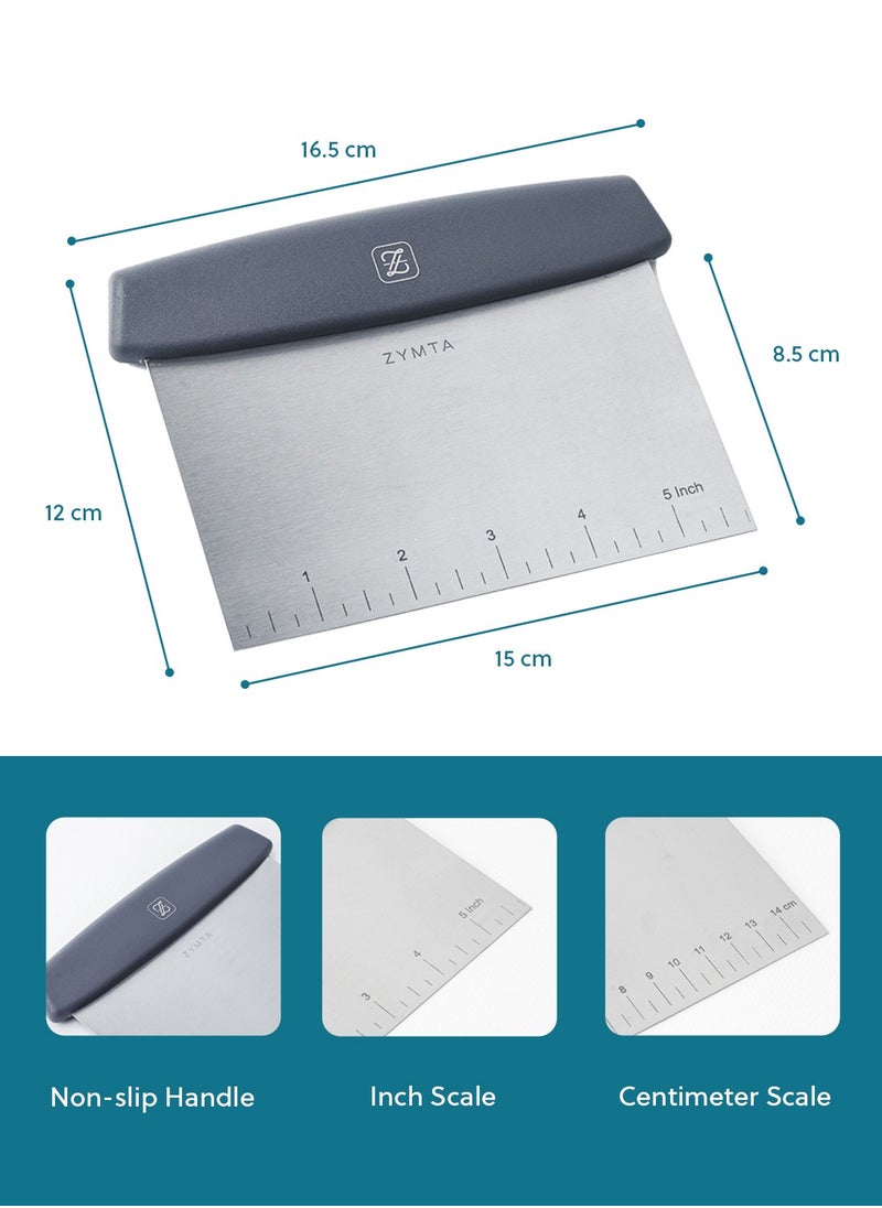 ZYMTA cutter for Bread and Pizza Dough, Stainless Steel Metal Good Grips Bench Scraper Chopper, Great as Dough, Multipurpose Kitchen Utensil for Flat Top Griddle, Commercial Quality  - Image 3