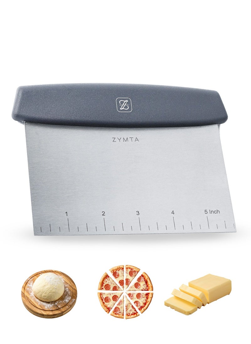 ZYMTA cutter for Bread and Pizza Dough, Stainless Steel Metal Good Grips Bench Scraper Chopper, Great as Dough, Multipurpose Kitchen Utensil for Flat Top Griddle, Commercial Quality  - Image 1