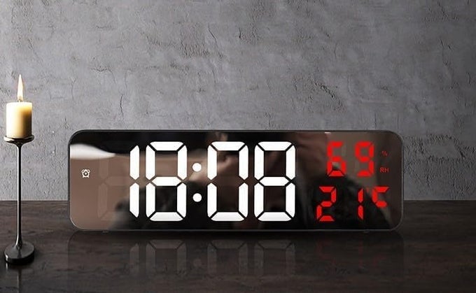 MIRROR CLOCKLARGE MIRROR SURFACE LED 91IN MIRROR CLOCK MULTIFUNCTIONAL DIGITAL ALARM DATE HUMIDITY CLOCK FOR BEDROOM LIVING ROOM OFFICE