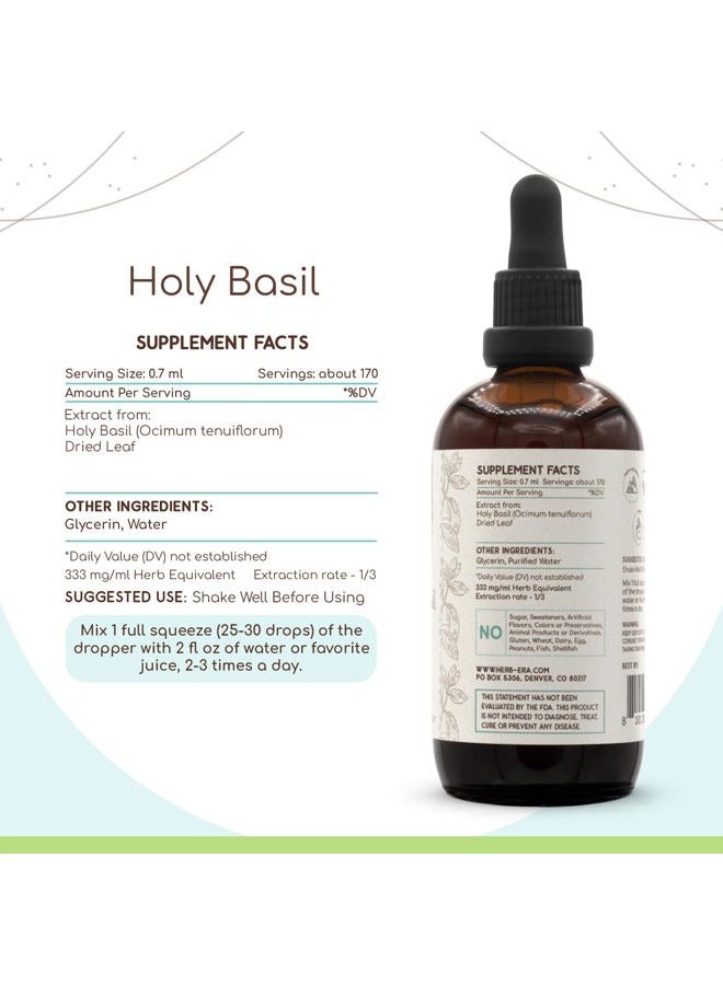 HerbEra Holy Basil B120 Alcohol-Free Herbal Extract, Concentrated Liquid Drops, Ocimum Tenuiflorum, Herb Herbal, Extract, Super-Concentrated, Holy Basil (Ocimum Tenuiflorum) Dried Herb (4 fl oz) - Image 3