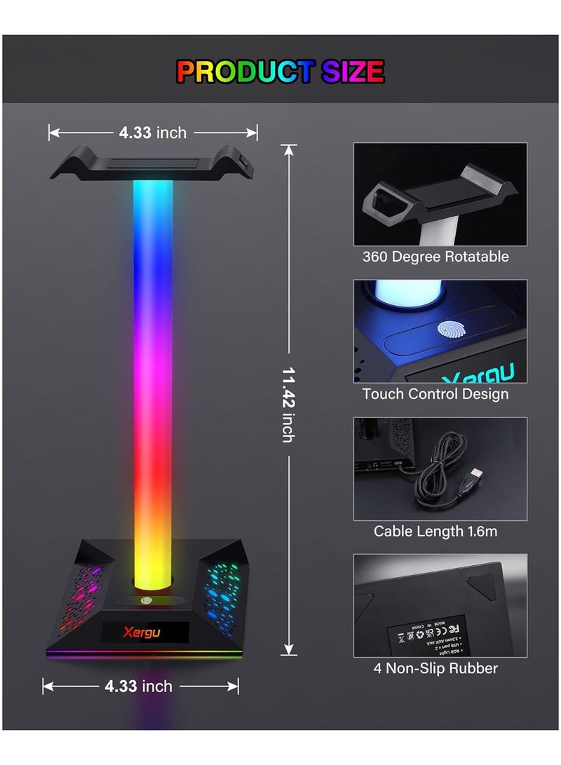 general RGB Gaming Headset Stand with 3.5mm AUX and 2 USB Ports Stylish Gaming Headset Stand The Ideal Desktop Accessory for Your Headset - Image 5