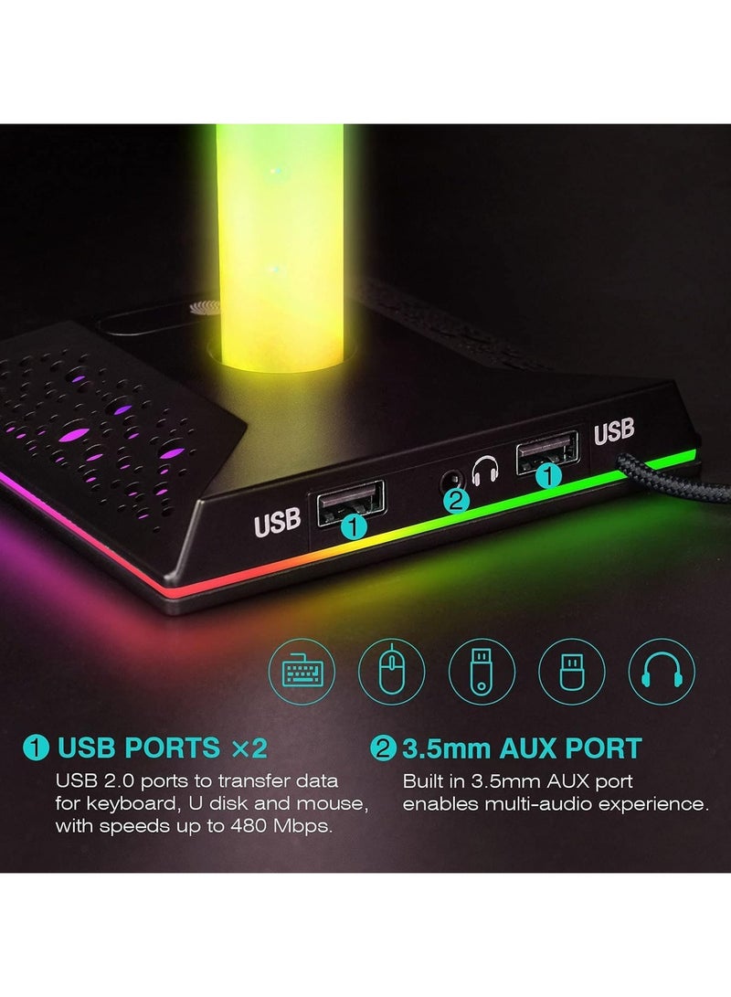 general RGB Gaming Headset Stand with 3.5mm AUX and 2 USB Ports Stylish Gaming Headset Stand The Ideal Desktop Accessory for Your Headset - Image 4