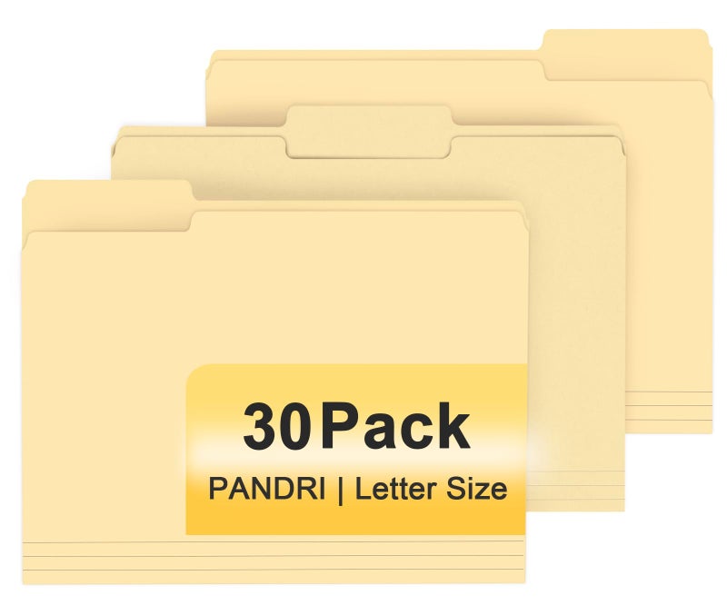 PANDRI File Folder, PANDRI 30 Pack File Folder, 1/3 Cut Tab, Letter Size, Filing Folder for Office School Business, Manila - Image 1