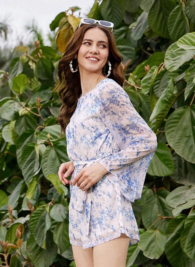 ساسافراس Floral Printed Playsuit with Belt for Women