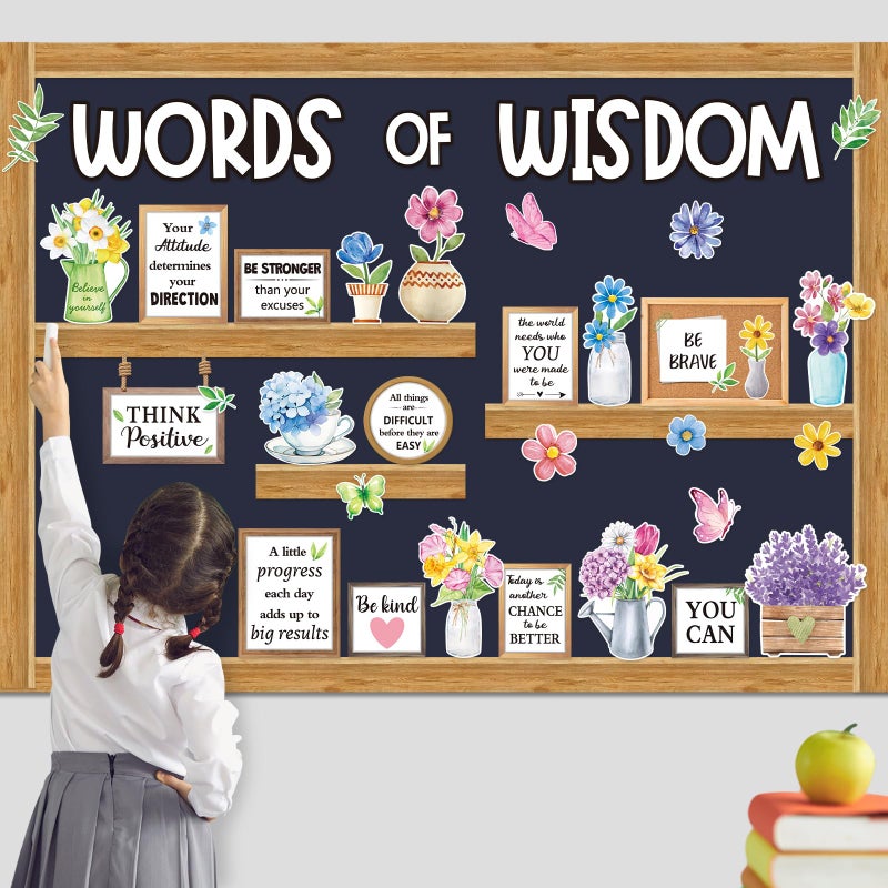 Mooliwe 57 Pcs Spring Bulletin Board Set Inspirational Flower Bulletin Board Decoration Positive Cutout Classroom Decoration for School Office Home Teacher Classroom Wall Supplies - Image 2