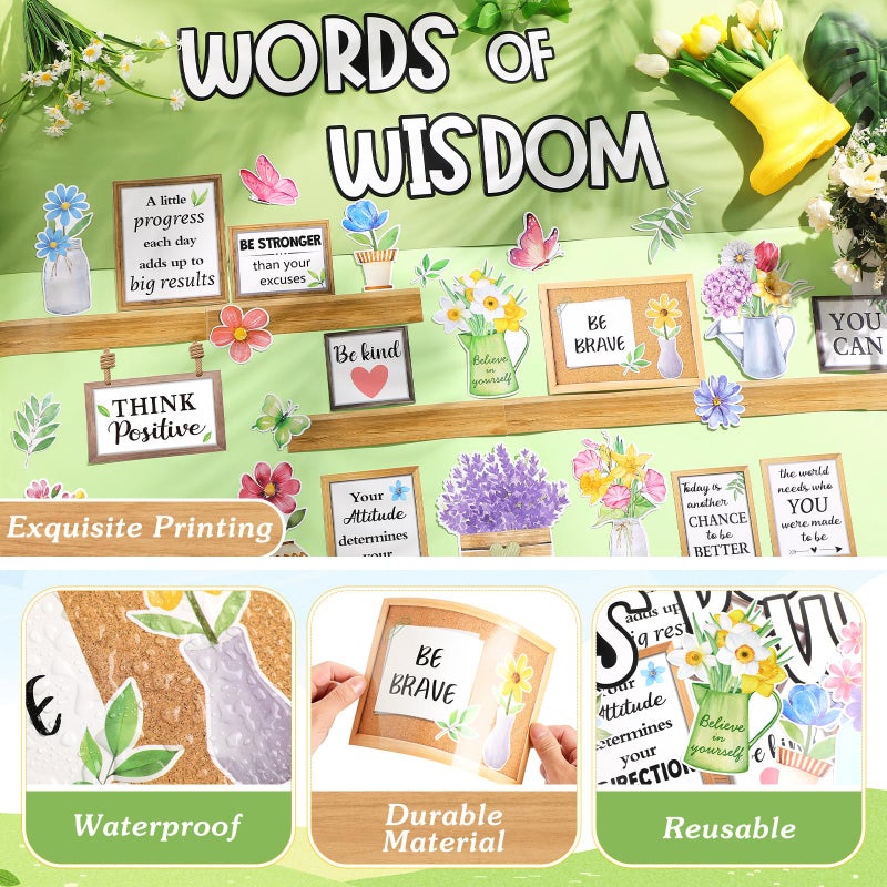 Mooliwe 57 Pcs Spring Bulletin Board Set Inspirational Flower Bulletin Board Decoration Positive Cutout Classroom Decoration for School Office Home Teacher Classroom Wall Supplies - Image 4