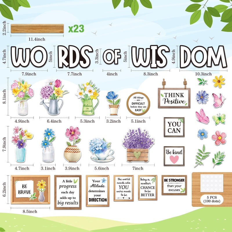 Mooliwe 57 Pcs Spring Bulletin Board Set Inspirational Flower Bulletin Board Decoration Positive Cutout Classroom Decoration for School Office Home Teacher Classroom Wall Supplies - Image 3