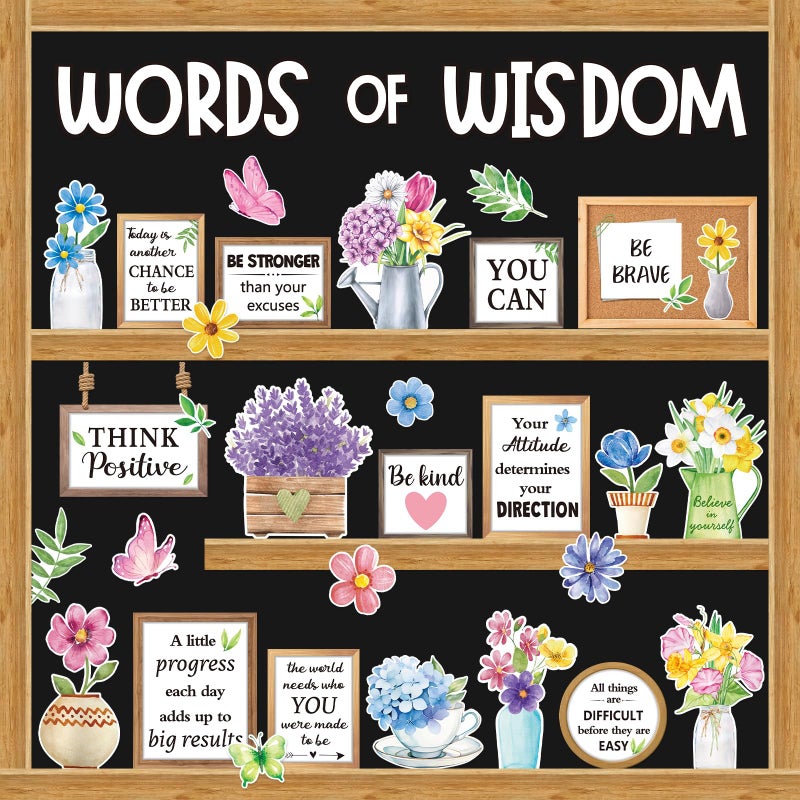 Mooliwe 57 Pcs Spring Bulletin Board Set Inspirational Flower Bulletin Board Decoration Positive Cutout Classroom Decoration for School Office Home Teacher Classroom Wall Supplies - Image 1