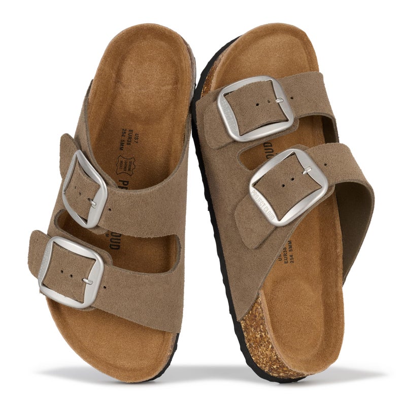 Project Cloud Genuine Leather Flat Sandals for Women 2026 Comfortable Beach Essentials Womens Sandals Memory Foam Vacation Essentials Slides for Women Footwear (Santorini, TAUPSUEDE,7M) - Image 1