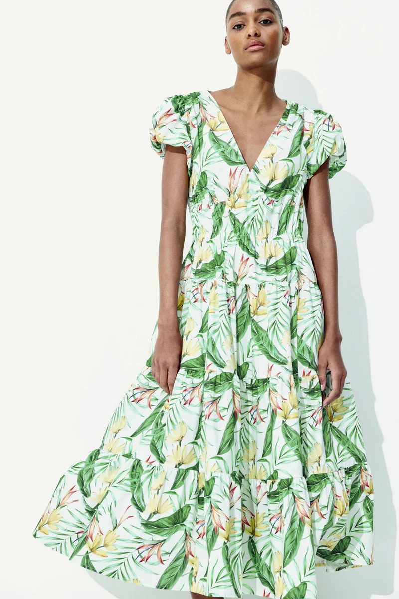 اتش اند ام فستان من قطن بوبلين بتنورة متعددة الطبقات