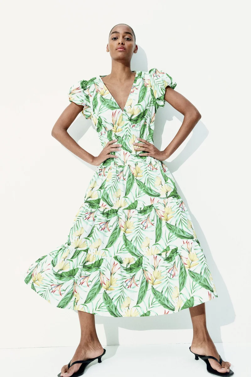 اتش اند ام فستان من قطن بوبلين بتنورة متعددة الطبقات